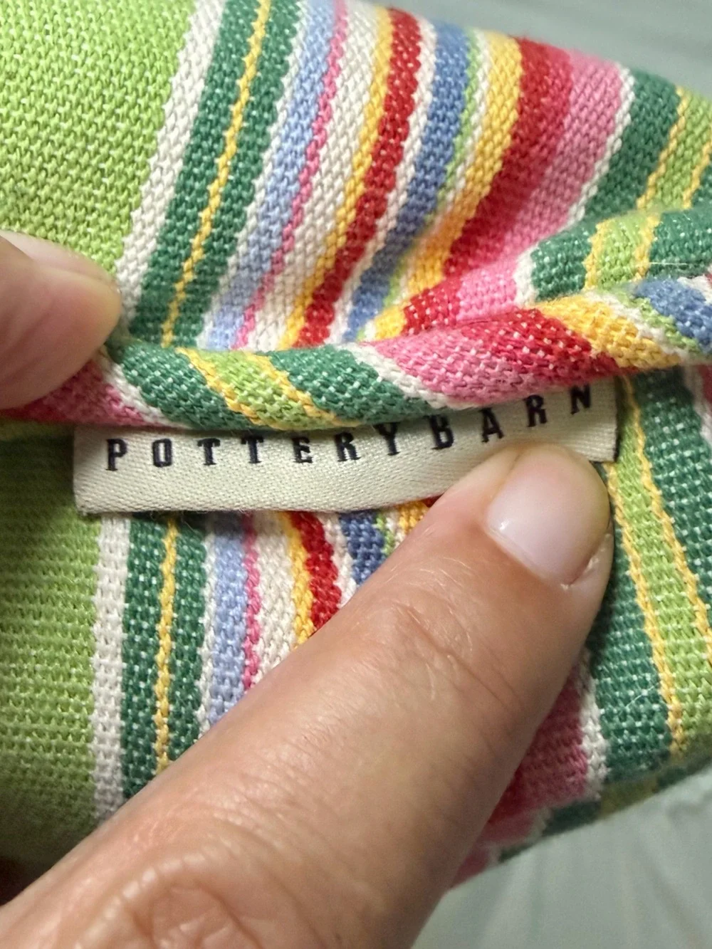 Pottery Barn Green Multi Color Stripe Colorful Spring Accent Pillow 18 x 18